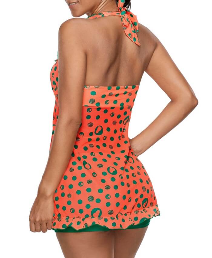 Printed Frill Hem Halter Swimdress and Shorts